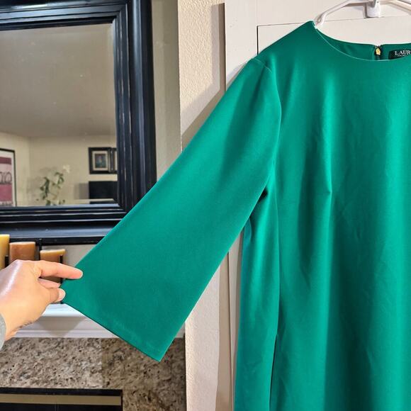 Lauren Ralph Lauren Lush Emerald Green Long Sleeve Crepe Sheath Dress Sz 18 - Picture 4 of 6